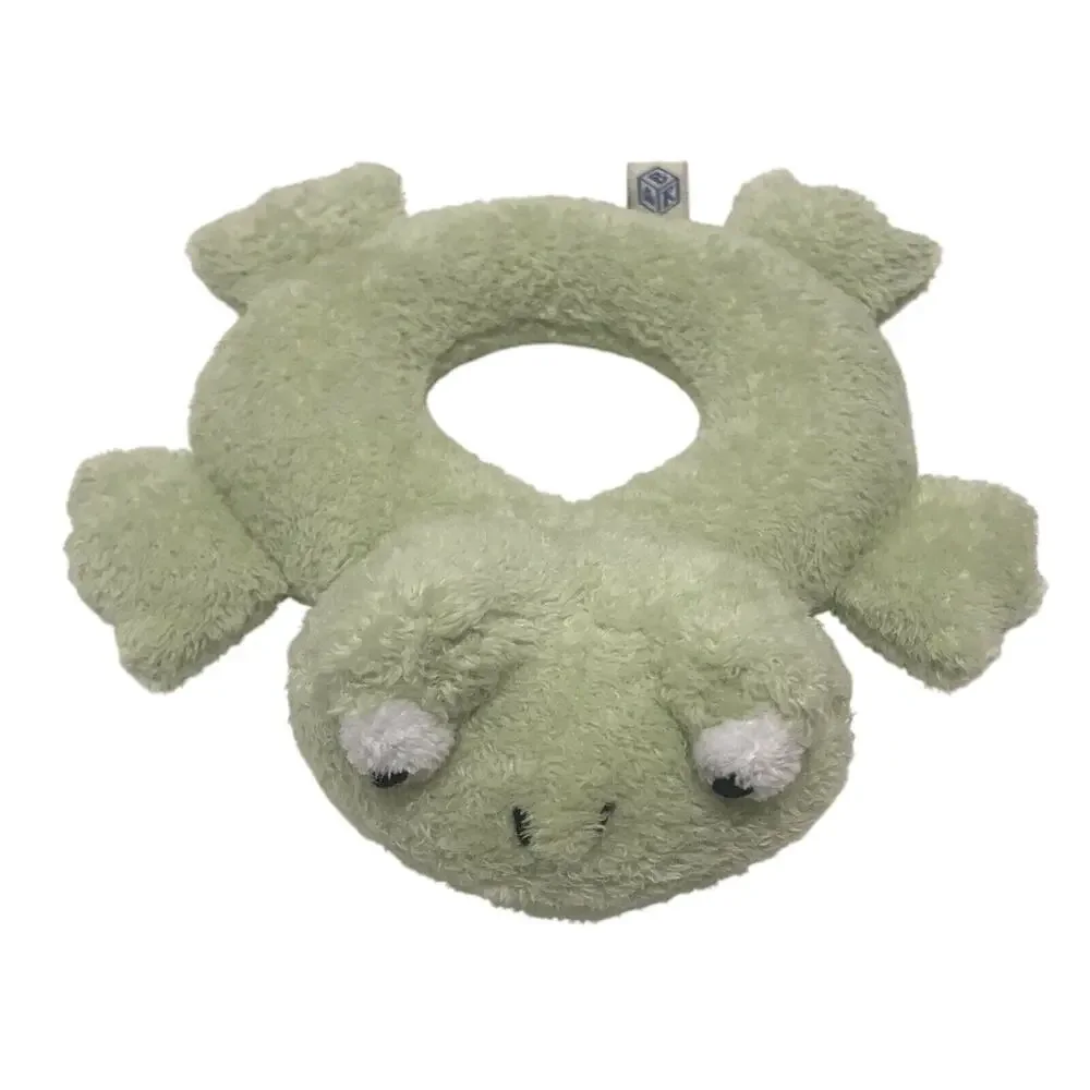 Pottery Barn Kid Green Frog Plush Baby TeethIng Ring Toy Stuffed Crinkle Sound